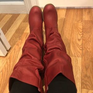 Red Scrunch Round Toe Boots